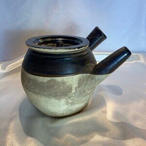 Vintage Japanese Stoneware Teapot Donabe-Style Double Spout Rustic Pottery